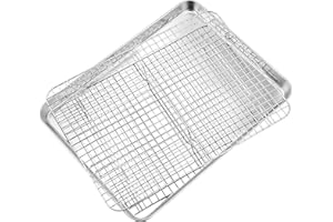 HaWare Backblech mit Abkühlgitter, Edelstahl Großes Ofenblech mit Auskühlgitter, 40,5 x 30,5 x 2,5cm, Rechteckig Kuchenblech Backform mit Kuchengitter für Backen Braten Servieren, Spülmaschinenfest