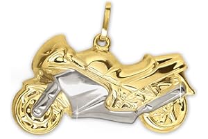 CLEVER SCHMUCK - Ciondolo a forma di grande moto bicolore, lucido, con rilievo su entrambi i lati. Oro 333 8 carati, custodia inclusa, Oro giallo, Nessuna pietra preziosa