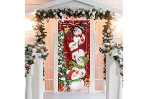 GEBETTER Decoración Navidad Puerta Cubierta + Cuerda 6m, Decoracion Navideña Entrada Exterior Interior Casa, Tela Cortina Decorativa Pancarta Cartel Telón Fondo Fotos 200x90 cm (Muñecos Nieve Árbol)