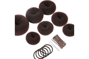 Teenitor Dark Brown Hair Donut Bun Maker Set, 7pcs Hair Donut Bun Ring with 5pcs Brown Elastic Hair Bands with 20pcs Hair Pins, Hair Bun Doughnut for Ballet Girls Kids, Extra Large Medium Small