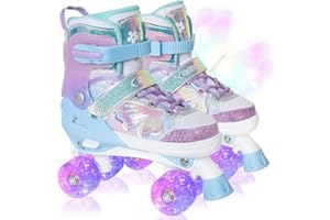 ‎NATTORK Nattork Kinder Rollschuhe für Mädchen und Jungen, 4 Größen Verstellbar, Vierrad-Rollschuhe mit Schmetterlings- und Blumenmotiv, Geburtstagsgeschenk für Indoor- und Outdoor-Sportarten