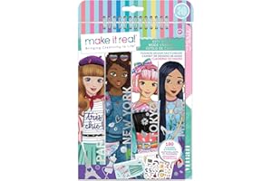 Make It Real Album da disegno di moda Città della moda con stencil e adesivi che stimolano la creatività - Libro da colorare - lavoretti creativi per bambini - Regali per bambine