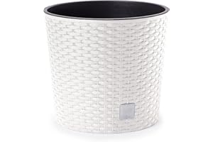 HAPPYFLOWER Happy Flower MultiProject Blumentopf Pflanzkübel inkl. Einsatz rund Rattan-Optik 4 Größen 4 Farben Übertöpfe (250, Weiß)