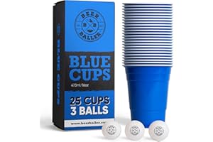 BeerBaller® Blue Cups - 25 bicchieri da beer pong blu & 3 palline da beer pong | lavabili in lavastoviglie e riutilizzabili | 473ml - bicchieri da 16oz per feste | set di bicchieri da beer pong