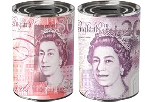 ABERTO BERTO 2PCS MONEY TIN BOX - Sterling Bank Note -TIN Piggy Bank, Coin Tin, Cash Tin, Savings Tin, Money Can, Birthday Money, Holiday & Christmas Fund(2 X Medium)