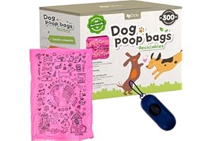 RCOCIO Rc Ocio Bolsas Caca Perros ecologicas con Porta Bolsa dispensador/Rollo bolsitas Baratas/higienicas para excrementos Perro Grande y pequeñas/recogedor de heces y excremento de Mascotas (300 Bolsas)