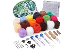 Doxiru Needle Felting Kit, 18 Colors Wool Roving for Felting, Wool Felting Tool Starter Kit Felt Molds with Portable Storage Box for DIY Craft Home Decoration Gift