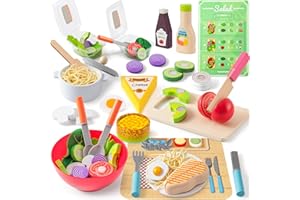 Atoylink Cibo Giocattolo per Bambini Giochi in Legno Set Cucina Bambini Set di Pasta Spaghetti Verdura da Tagliare Giochi di Ruolo Regalo Compleanno Natale Montessori Bambini Bambine 3 4 5 6 7+ Anni