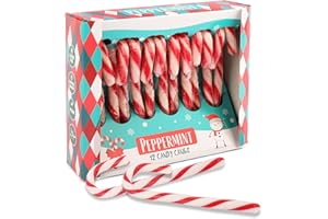 SWEET BUDDIES 1x Weihnachtliche Zuckerstangen Pfefferminze Geschmack - 12 rot-weiße Candy Canes, 12g pro Stück - in roter Geschenkbox - Perfekt für Weihnachtsdeko, Baumdeko & als Süßigkeit für den Weihnachtsteller