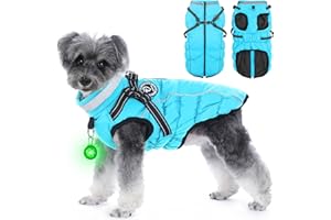 HezzLuv Abrigo Perro Invierno, Abrigo Impermeable Perro, Cálida Abrigos para Perros con Arnés, Tiras Reflectantes, Collar con Luz LED, Chaqueta para Perros Pequeños y Medianos (Azul, Talla XL)