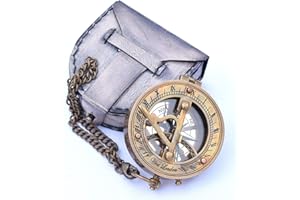 NEOVIVID Messing-Sonnenuhr-Kompass mit Kette und Lederetui - Marine Nautical - Sonnenuhr - Steampunk Zubehör