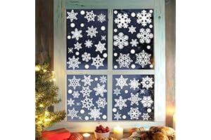 FRIEDWOHL 155PCS Schneeflocken Fensterbilder, Weihnachten Fensterdeko für Fensterscheiben, Wiederverwendbar Statisch Haftend PVC Aufkleber für Fenster Vitrine Türen