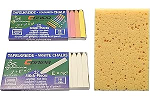‎CONIPA Conipa® - 24 Stück Tafelkreide Set (12 x Weiß + 12 x Bunt + Schwamm) 12 x 90 mm abwaschbar & staubfrei mit Box - Tafel Kreide Lehrer für Schule & Gastronomie - Wandtafelkreide & Schulkreide (dünn)