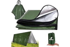E EASTSTORM Couverture de Survie Reutilisable Lourde avec Poncho, 150 * 210cm Bache de Protection Exterieur, Ultra léger et Réutilisable pour Les Premiers Soins en Plein air, Les Tente, Le Camping