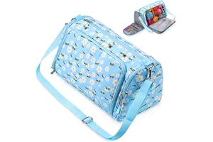 JOZEA Sac à tricoter pour crochet, sac de rangement portable avec compartiments individuels pour transporter des projets inachevés, Abeille bleue (stockage de laine), Moderne