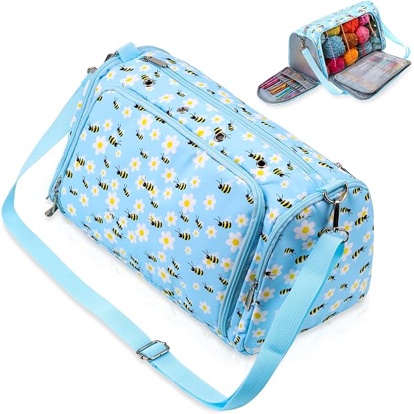 Fafeicy Strickbeutel Aus Baumwolle/Leinen, 44x14x17 Cm – Nähzubehör Organizer Mit Griff | Rosen-Jacquard Design