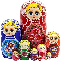 Poupées Gigognes Russes En Bois | Lot De 6 | Motif Fille Bleu Et Blanc | Jouet Éducatif Pour Enfants