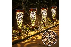 Lampy solarne na zewnątrz, 4 sztuki lampy solarne do ogrodu na zewnątrz IP65 wodoodporne, Bonsery ciepła biała dioda LED solarna lampa ogrodowa balkon taras dekoracja trawnika