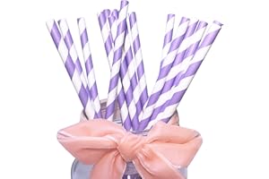 BOFA ECO TABLEWARE 100 sztuk słomek papierowych w jasnofioletowe i białe paski, biodegradowalne jednorazowe słomki do picia na walentynki, urodziny, Nowy Rok, dekoracje imprezowe