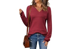 Zeagoo Pull Femme Hiver Col en V Chaud Pull Élégant Manches Longues Doux Sweater Automne Côtelé Tricot Haut S-XXL