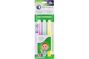 Brilliant Baby Toothbrush Oral Care, Babys First Toothbrush, Round Brush Head, Soft Bristles Clean All-Around Mouth, for Babies 4 Months Old - Toddlers 2 Years Old, Pink, Green, Yellow, 3 Count