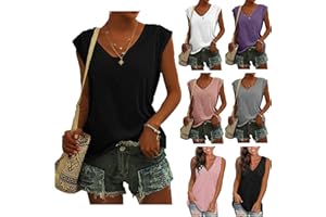 KOG Bluse Damen Elegant Ärmellose T-shirt Casual T Shirt Weiß Oberteile mit Flügelärmeln Frauen Schwarz Kleidung Sommer Grau Shirts