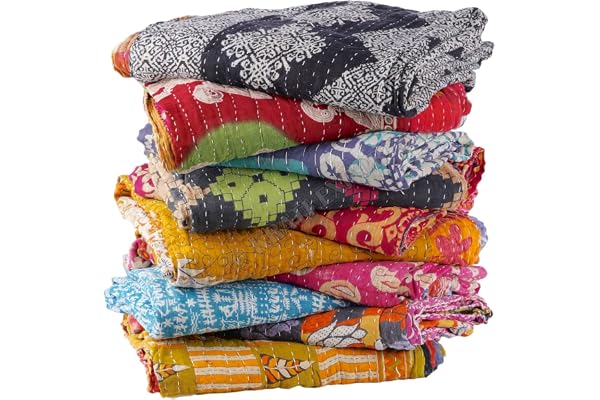 Krati Exports vintage kantha-täcken handgjorda gamla sari gjorda gudari boho sängkläder överkast rally