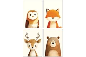 PACKLIST® Baby Room Decor - Forest and Nature Animal Kids Posters: Bear, Owl, Deer, and Fox - 8x12 inch (21x30 cm) 250 gsm Unframed Prints for Boys and Girls