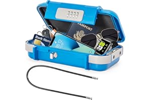 IBVIVIC Coffre-fort Portable à Code, Coffre-fort de Sécurité Étanche avec Câble Métallique Amovible, Mini Coffre-fort de Voyage Antivol pour la Plage, Hôtel, Voiture, Maison, Bureau (Bleu)