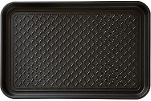 Stalwart All-Weather Indoor/Outdoor Boot Tray - Weather-Resistant Hard Plastic Shoe Mat with Raised Edge for Entryways, Decks, and Patios (Black)