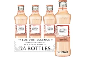 THE LONDON ESSENCE CO. London Essence, White Peach & Jasmine Soda, Premium Cocktail Mixer, 200ml, Pack of 24 bottles, No Artificial Colours Preservatives or flavours, Low Calorie