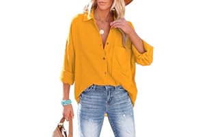 NONSAR Bluzka damska luźna koszula z dekoltem w serek, 100% bawełna, luźny krój, solidna, gruba górna część z kieszenią