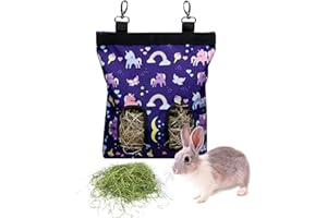 LENPESTIA Sac de Foin Lapin Sac a Foin Cochon d'Inde Sac Distributeur de Foin mangeoire à Foin pour Lapin Chinchilla Hamster Petits Animaux (2 fenêtres, Motif Violet)