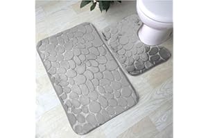 FAIRWAYUK Bathroom Mat Sets 2 Piece - Memory Foam Pedestal Set Non Slip, Super Soft Water Absorbent Toilet Bathroom Rug Sets, Microfibre Large Bathmat (Grey)