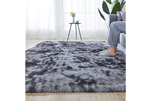 Blivener Luxury Shaggy Soft Area Rug Tie-Dyed Faux Fur Indoor Fluffy Non-Slip Rugs Modern Home Decor For Bedroom,Kidsroom,Living Room Dark Grey 120x160CM