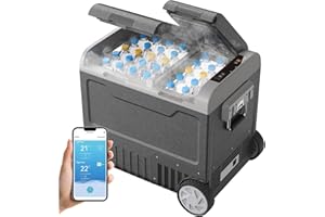 UKKISO Compressore Coolbox 55 l, frigorifero auto 2 in 1 a due zone, refrigeratore portatile 12/24 V DC e 100-240 V AC con controllo app per auto, camion, barche, camper con porta USB (nero)