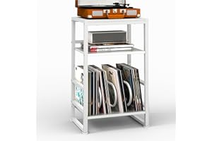 ZEXVIDA Vinyl Record Player Stand, 3-Tier End Table with Vinyl Record Storage, Record Player Table Holder Cabinet Up to 120 Albums for Living Room Bedroom - White