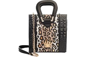 ZAMPONI Elegante borsa da donna in vera pelle made in italy, audace e romantica Borsa a mano e a spalla con catena color oro firmata incluso foulard (Nero Croc Animalier)
