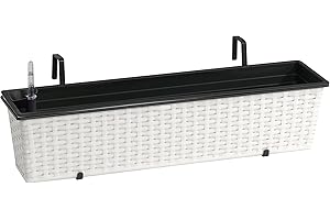 GARTENFREUDE Jardinera para balcón de polyrattan Incluye suspensión y Sistema de riego, Blanco, 80 x 19 x 18 cm