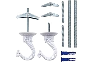 NACETURE E Style Ceiling Hooks for Hanging Plants- Vintage Style Ceiling Plant Hanger Hooks Outdoor or Indoor- Sturdy Plant Hooks for Hanging Lights, Flower Baskets and More (White 2 Pack)