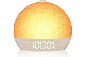 ARUQO Réveil Lumineux Simulateur d'Aube, Reveil Matin avec 7 Sonneries, Lampe de Chevet 20 Niveaux de Luminosité, 30 Sons Naturels, Snooze, Minuteur, 12 Couleurs Réveil Lumière Veilleuse pour Enfant/Adulte