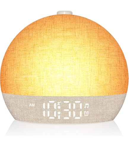 Réveil Simulateur D’aube Avec Bruits Blancs – 30 Sons, Lampe De Chevet, Minuterie, Blanc