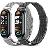 Pack of 2 Replacement Wristbands Compatible with Xiaomi Mi Band 10/9/8 Women and Men Adjustable Metal Bracelets Made of Stainless Steel for Xiaomi Mi Band 10/9/8 Black Silver