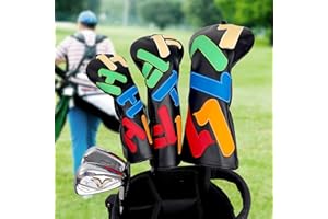 BIG TEETH Copritesta in legno per mazze da golf, per driver/fairway/ibrido 1FH chiusura elastica nera in pelle PU con testo multicolore