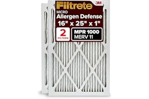 Filtrete 16x25x1 Air Filter, MPR 1000, MERV 11, Micro Allergen Defense 3-Month Pleated 1-Inch Air Filters, 2 Filters