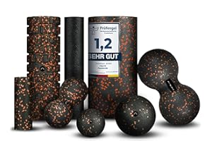 Fas Fit Set di 8 rulli per massaggio fasciale, per schiena, colonna vertebrale, pilates, con poster, libretto degli esercizi, e-book e sacca da palestra, colore: blu