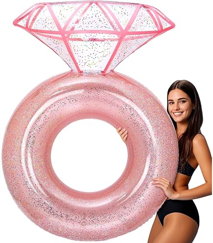 LUMOOM Bouée Cœur Gonflable 120 Cm – Paillettes Scintillantes – PVC Robust – Charge 200 Kg – Pour Piscine, Plage, Fête – Rose – Valve Anti-Fuite