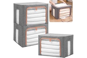 Accmuzzy 3 Stück Aufbewahrungstasche mit Metallrahmen 24L - Stapelbare Aufbewahrungstasche für kleideraufbewahrung Faltbare Kleideraufbewahrung Box Abstellraum Kleiderschrank Organizer (24L-3 PACK)