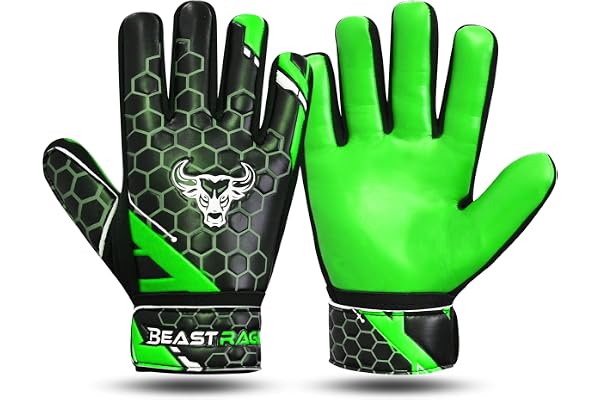 BEAST RAGE Gants de Gardien de But pour Enfants,garçons et Jeunes,Gants de Gardien de But en Latex antidérapant 4MM,Support de Poignet