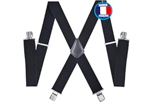 nedit Bretelles Pantalon Ski - Bretelles Homme Larges Réglable & Élastique - Société Française - Bretelle 4 Clips avec Tissu de Qualité 3,5 cm d’Épaisseur - Ultra Résistantes (Noir)